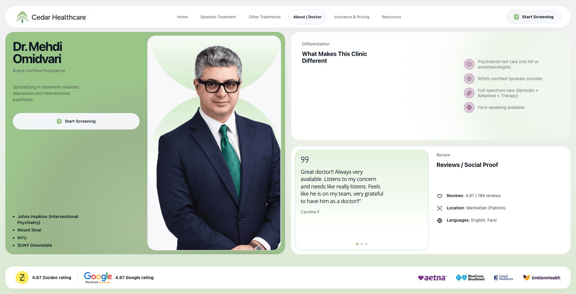 Cedar Healthcare doctor profile page screenshot