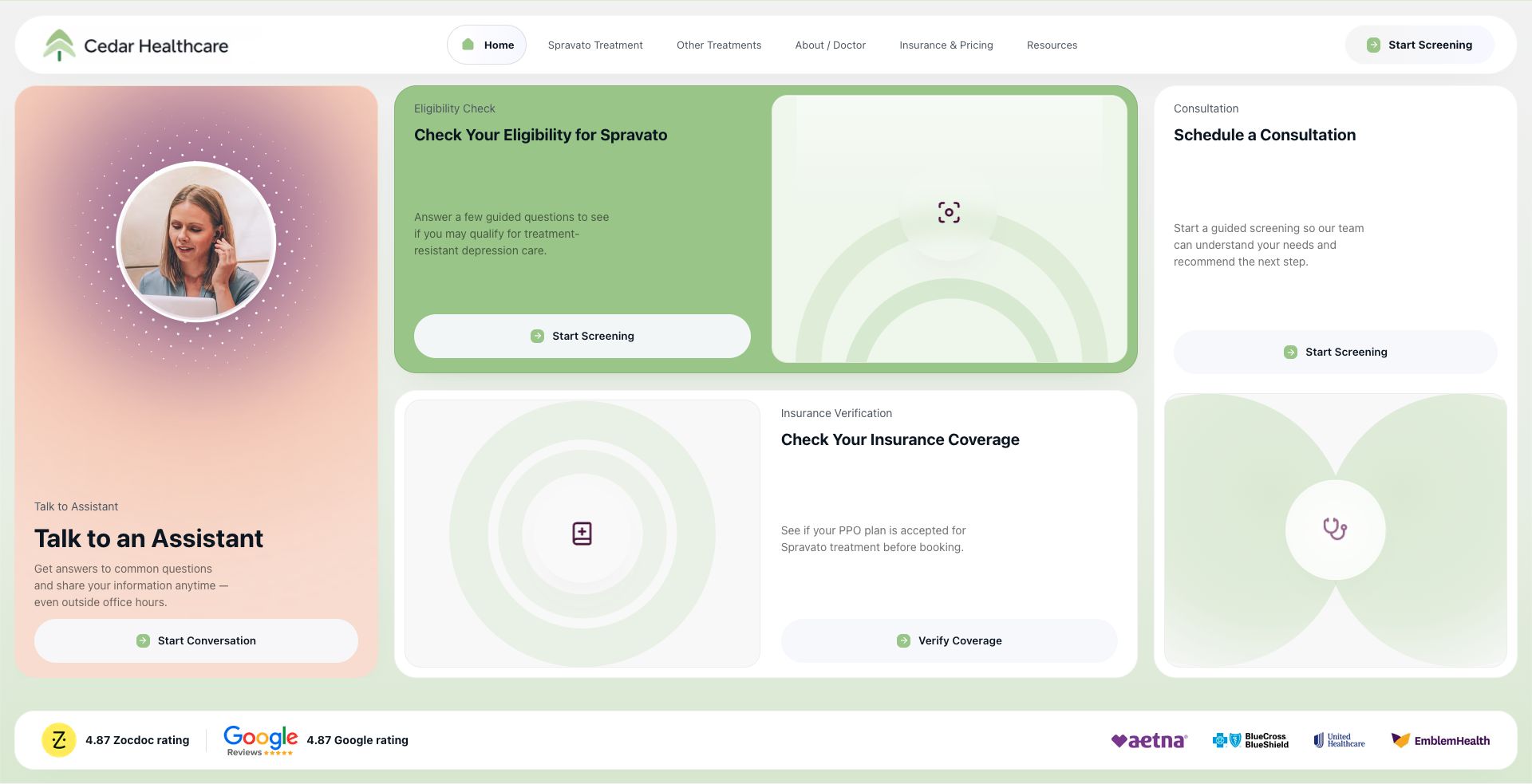 Cedar Healthcare homepage screenshot