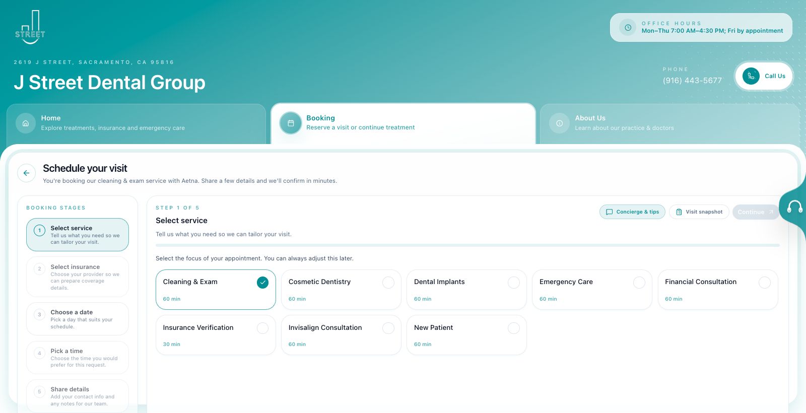 J Street Dental booking flow screenshot