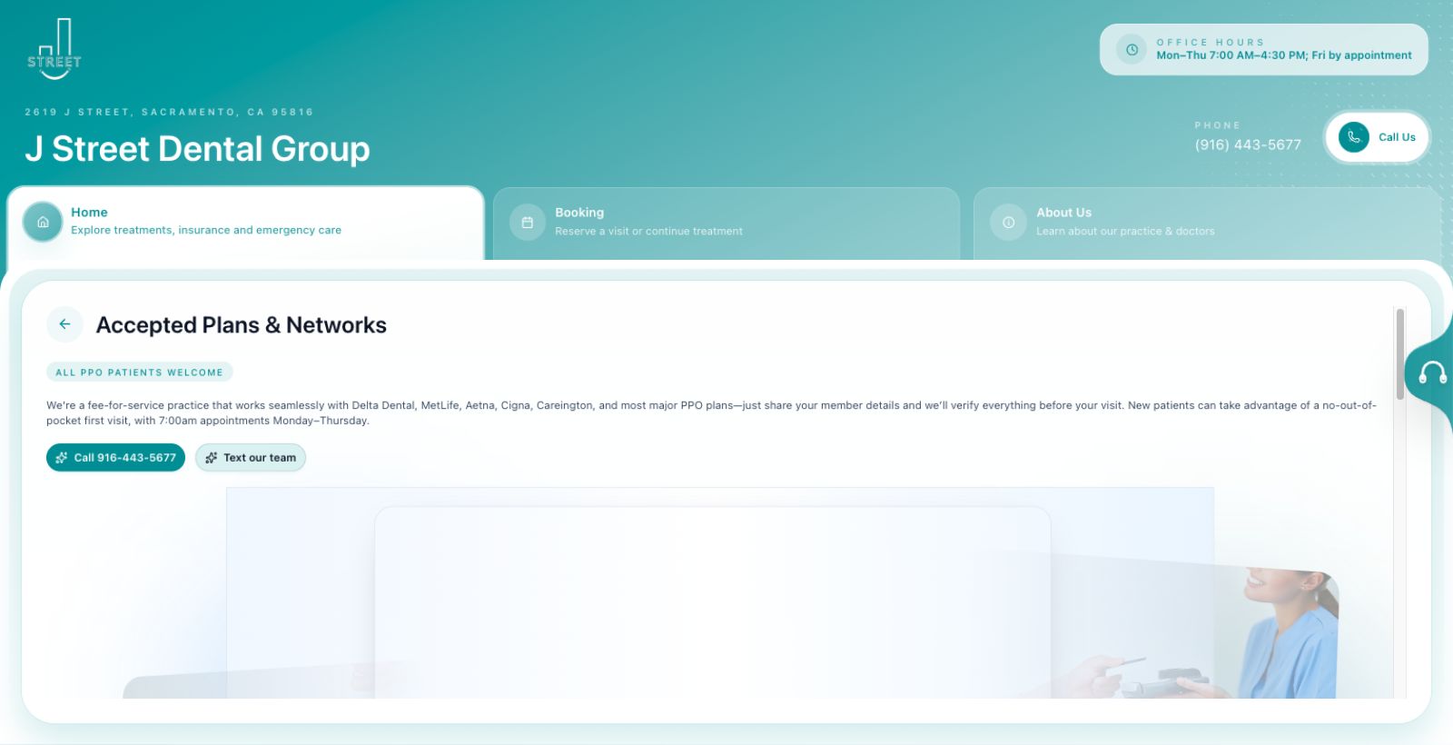 J Street Dental insurance page screenshot