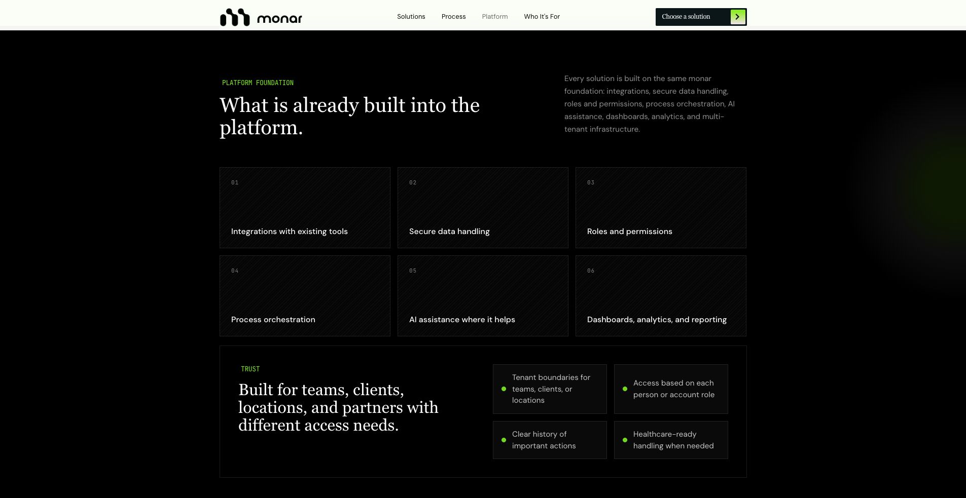 Monar platform foundation section screenshot