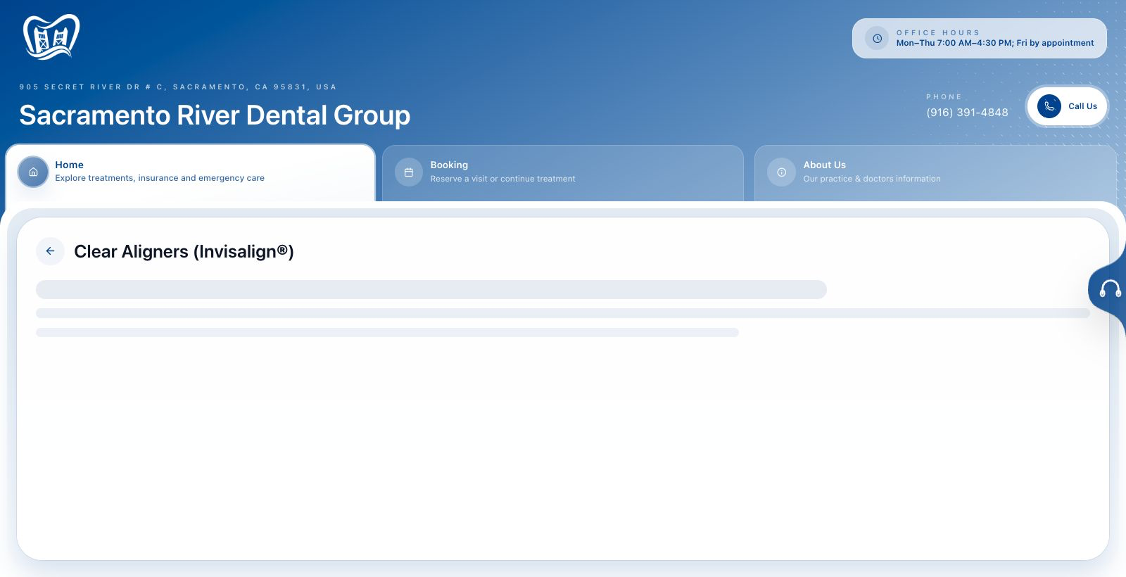 Sacramento River Dental aligners page screenshot