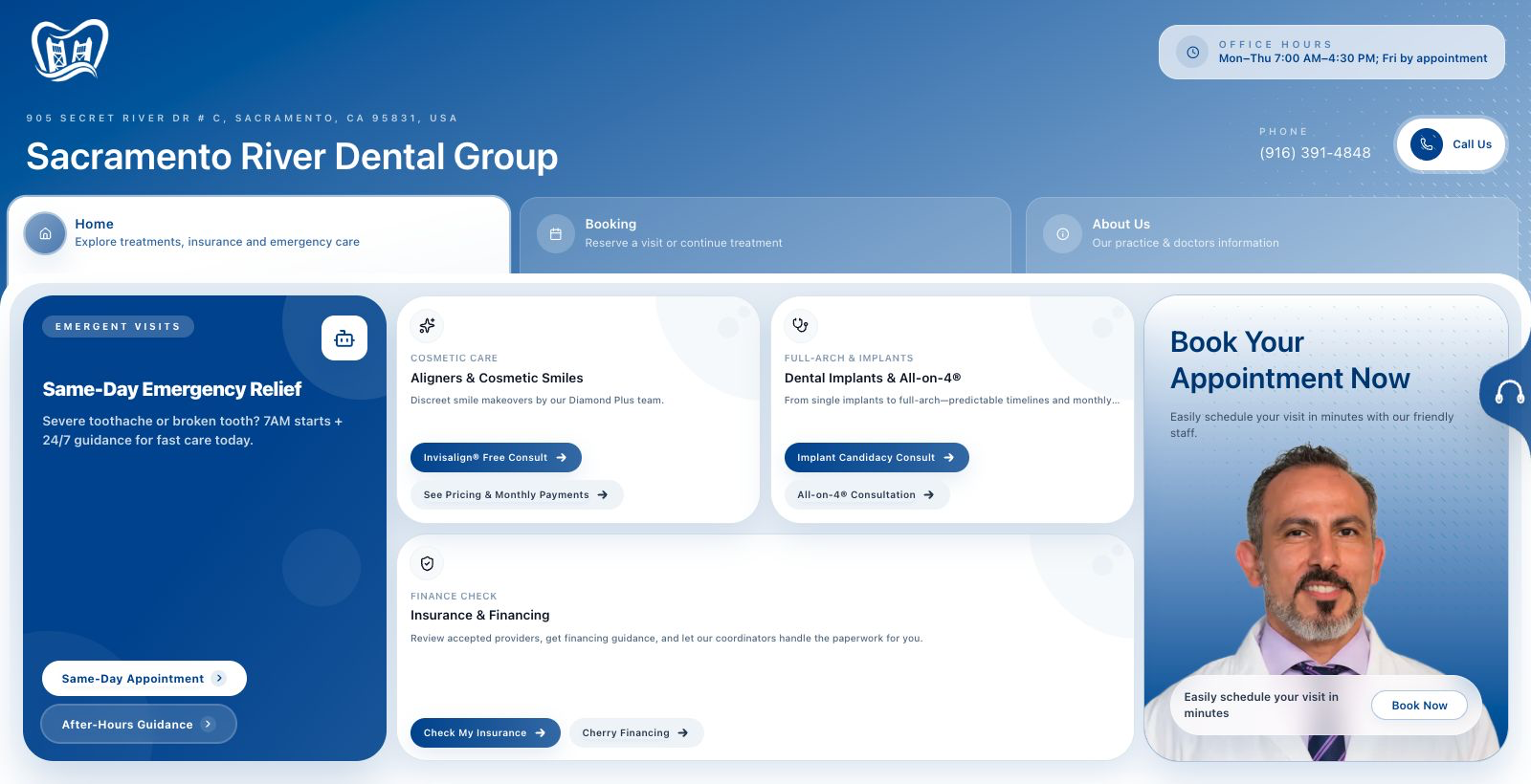 Sacramento River Dental homepage screenshot