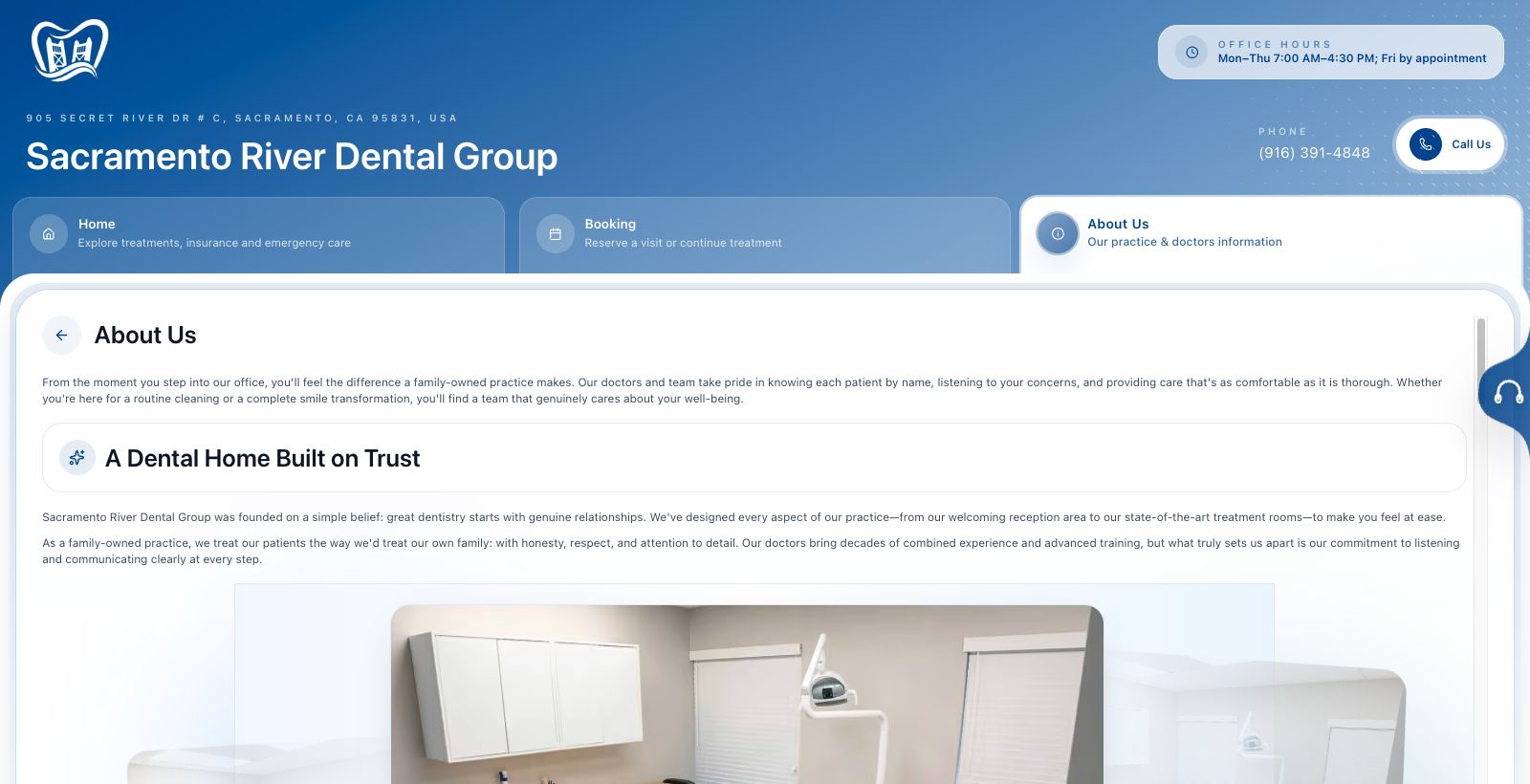 Sacramento River Dental practice information screenshot